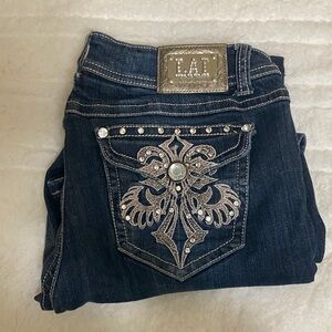 L.A. Idol Dark Blue Boot Cut Jeans with Silver Embellishments